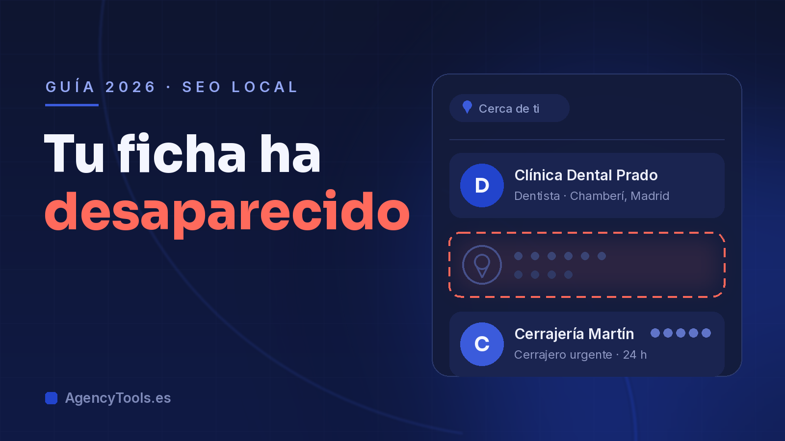 Ficha de Google de un negocio local en España suspendida y desaparecida del pack local de Google Maps