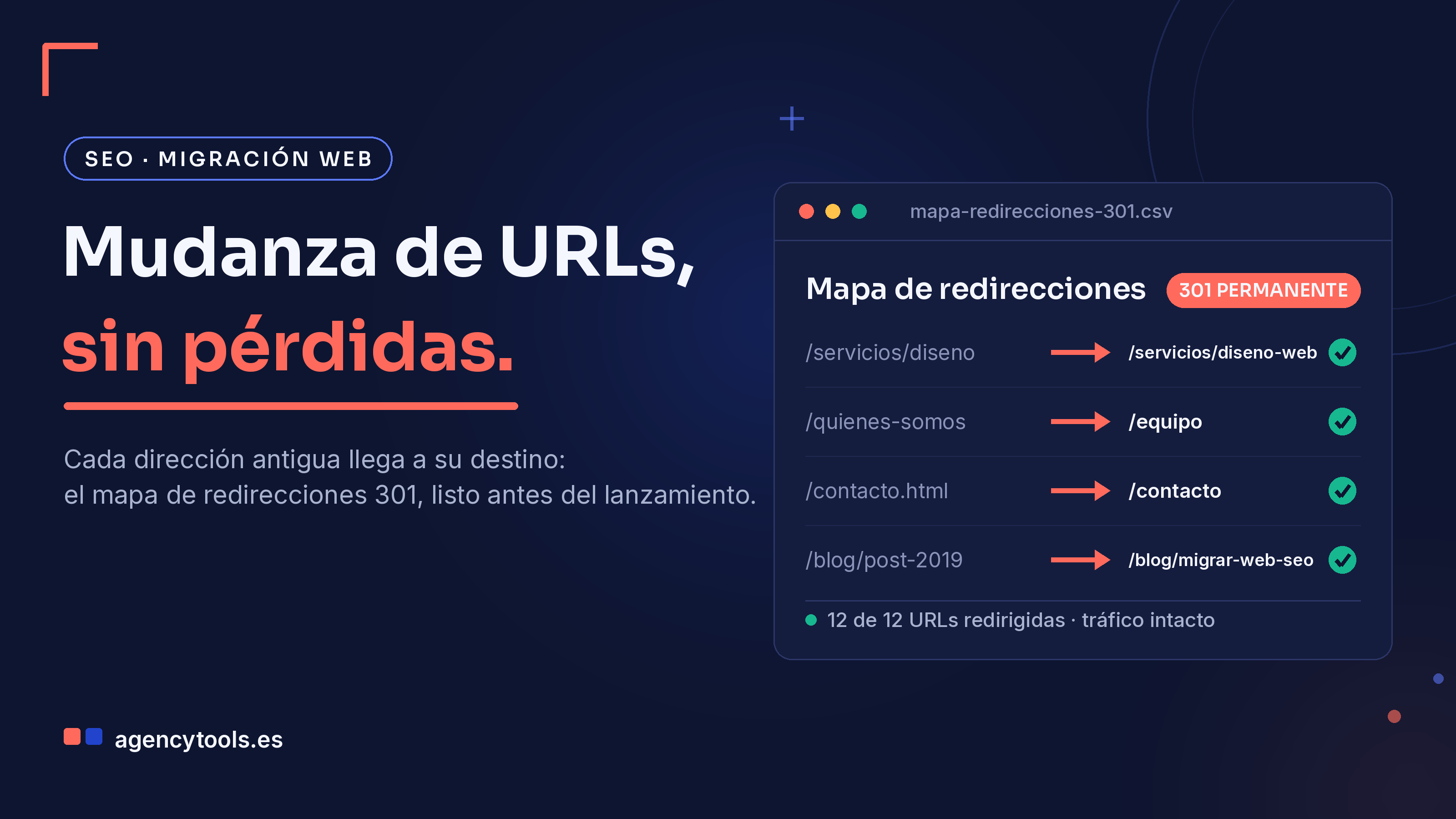 Consultor SEO en España revisando el mapa de redirecciones 301 de una migración web antes del lanzamiento