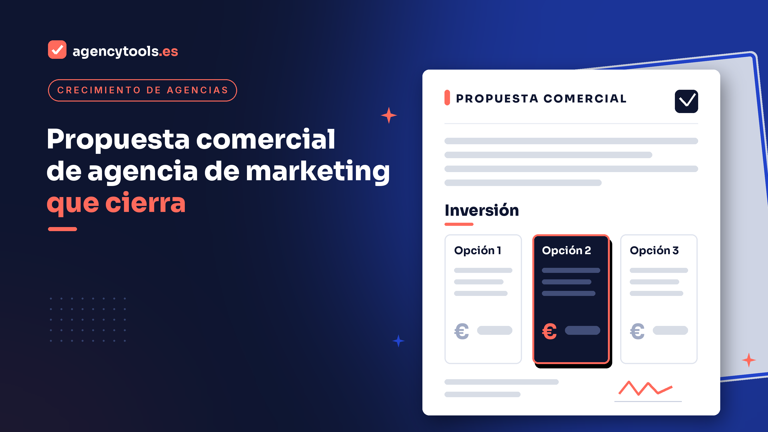 Propuesta comercial de una agencia de marketing abierta sobre una mesa con la página de inversión en tres opciones